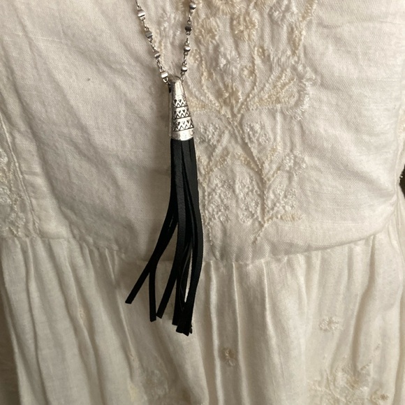 Free People Silver Medal Necklace with Black Vegan Tassel - Picture 3 of 6
